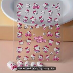 Sanrio Pink Hello Kitty Bow Nail Stickers Soft Colors- Removable